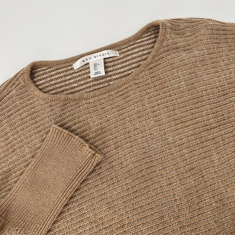 Max Studio Knit Sweater Women's L Tan/White